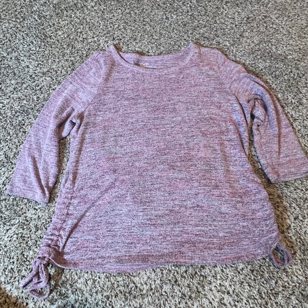 Croft & Barrow Womens PM Purple Space Dye Ruched Side Tie 3/4 Sleeve Knit‎ Top